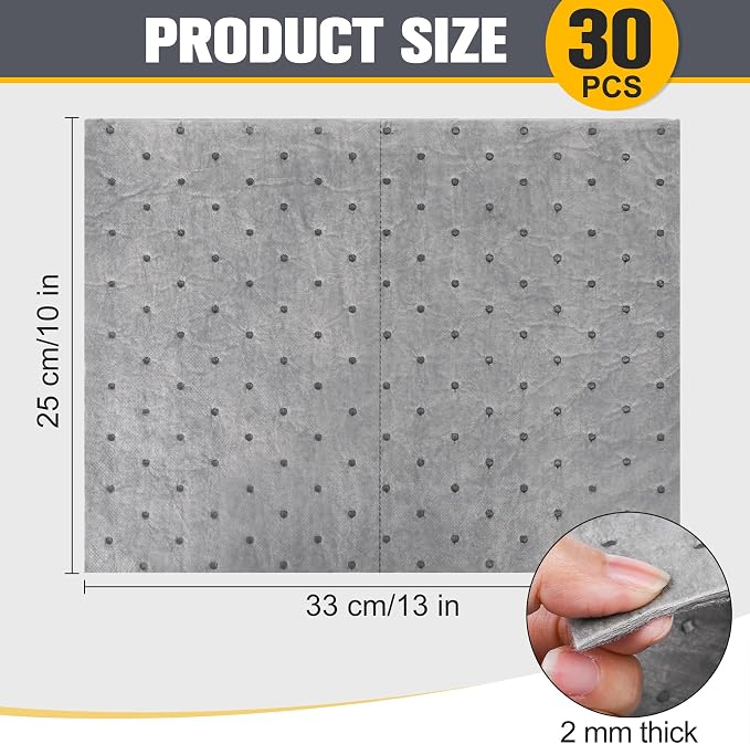 30PC Oil Absorbent Pads | 13"X10" Meltblown Polypropylene Mats, Hand-Tear Lines - Image 8