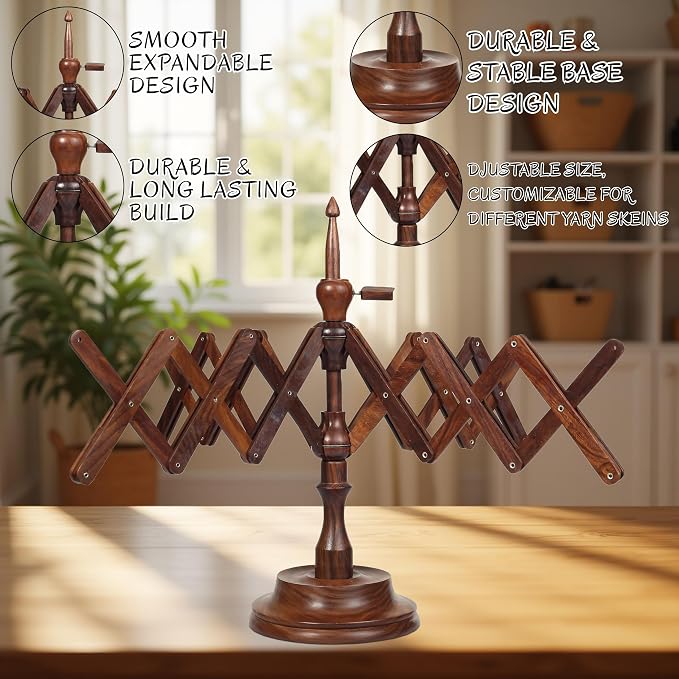 Bhartiya Handicrafts Rosewood Table Top Yarn Swift | Hand Operated Yarn Winder - Image 4