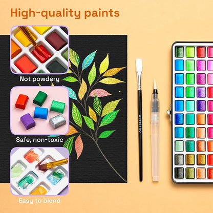 ARTISTRO 50 Metallic Watercolor Paint Set, Vivid Colors in Portable Box - Image 5