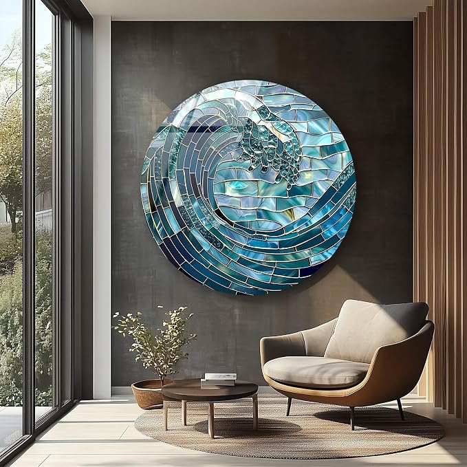 My Photostation.com 31.5'' Diameter Ocean Wave in Blue Mosaic Round Glass Wall - Image 7