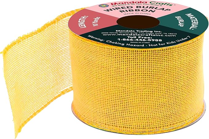 Mandala Crafts Yellow Burlap Wired Ribbon 2.5 Inches Wide Jute Ribbons - Image 2