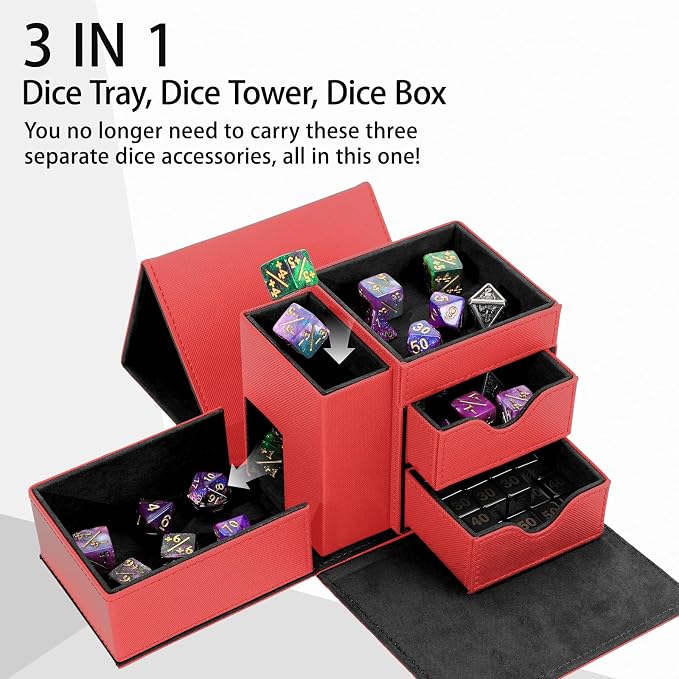 Dice Tray & Dice Tower Storage Box, 3 in 1 Dice Holder Case, Leather Magnetic - Image 2