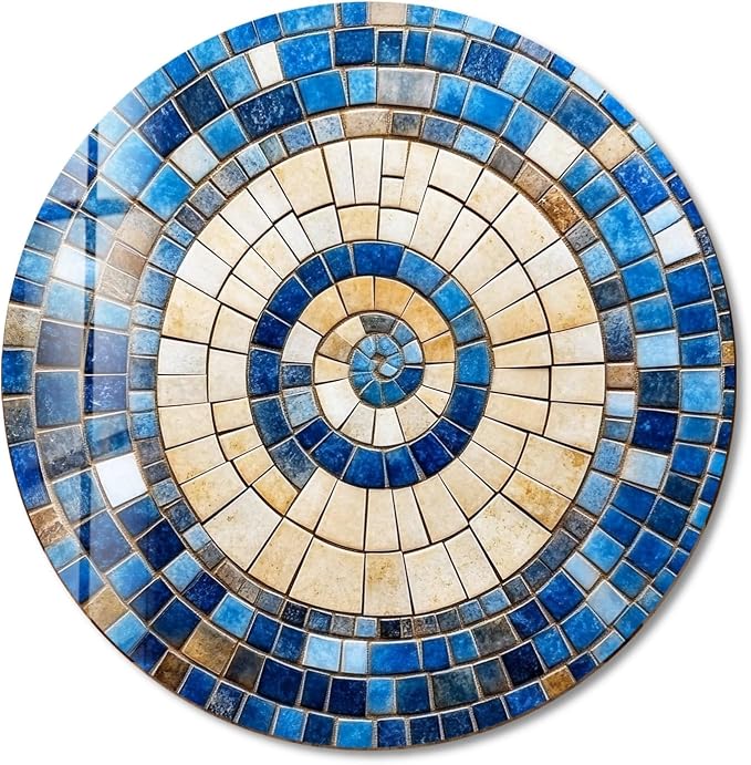My Photostation.com 24'' Diameter Coastal Sunburst Beige & Blue Round Glass - Image 8