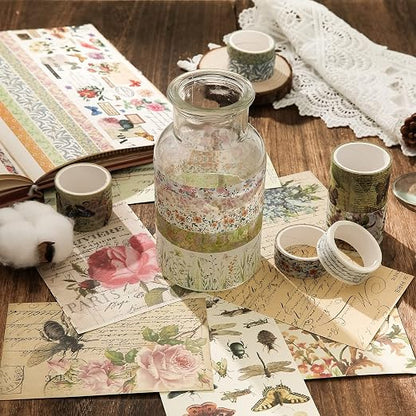 24 Rolls Vintage Washi Tape Set, Floral Letter Butterfly Mushroom Botanical - Image 8