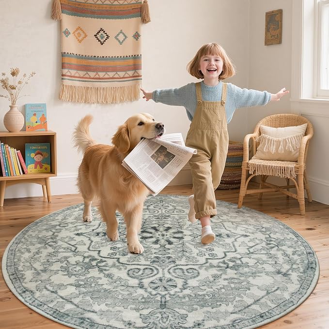 Lahome Round Rug 4ft, Soft Rug for Bedroom Machine Washable Office Circle Rug - Image 2