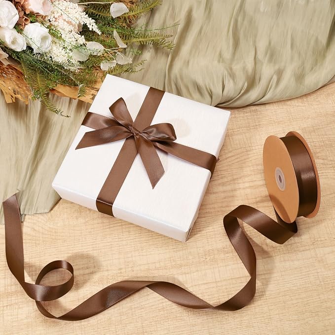 LaRibbons Brown Satin Ribbon 1 Inch 50 Yards Thin Luxury Double Faced Mocha - Image 2
