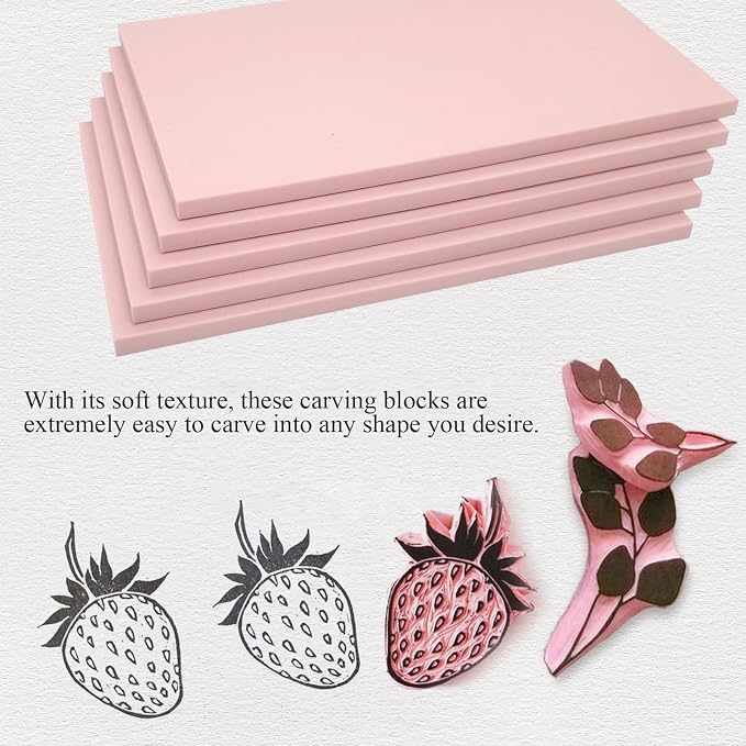 5 Pack 4"x6" Pale Pink Rubber Stamp Carving Blocks Pink Rubber Carving Blocks - Image 5