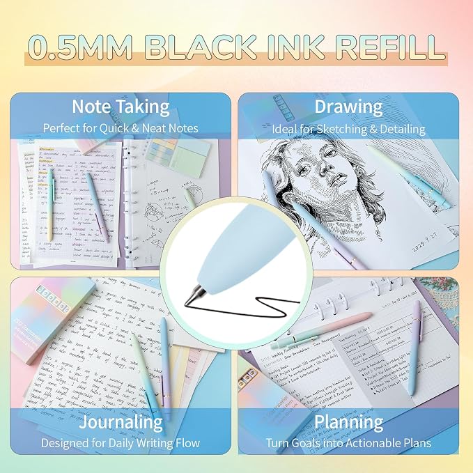 12 Pcs Gel Pens 0.5mm Quick Dry Black Ink Pens Fine Point Smooth Writing Pens - Image 4