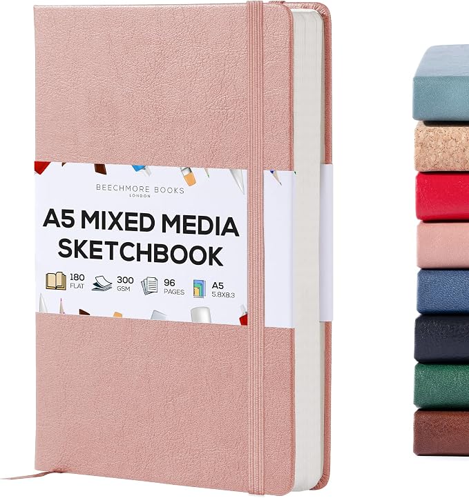 Beechmore Books A5 Sketch Book – 5.8"x8.3" Premium Vegan Leather Hardcover by BeechmoreBooks