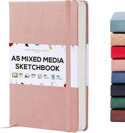 Beechmore Books A5 Sketch Book – 5.8"x8.3" Premium Vegan Leather Hardcover by BeechmoreBooks