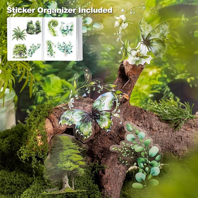 120Pcs Forest PET Scrapbook Stickers Botanical Designs - Image 3