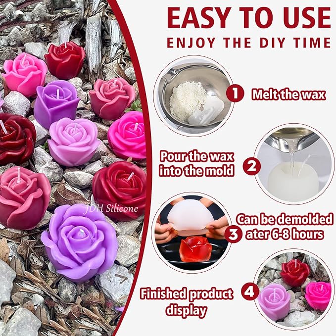 3 PCS Rose Silicone Molds Soap 3D Flower Mold Candle Mold Clay Resin Molds - Image 4