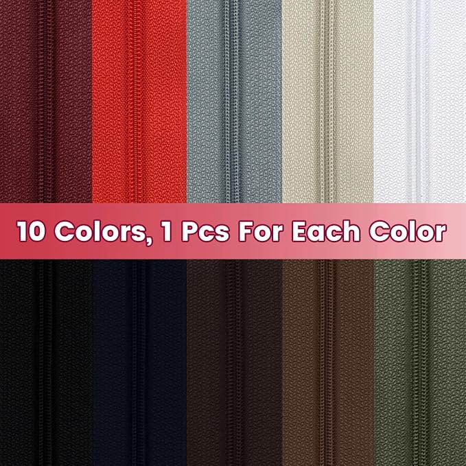 DOITEM 31 Yards 10 PCS Sewing Zippers #3 Nylon Coil Zippers Assorted Zipper - Image 2
