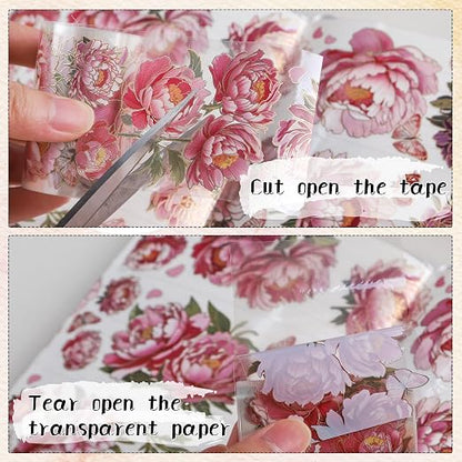 PET Tapes - Pink Flower Scrapbook Supplies, Transparent Floral Tapes - Image 6