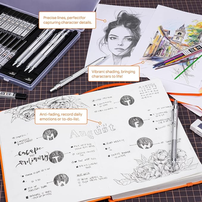 Nicpro 22PCS Metal Mechanical Pencil Set in Case, Art Drafting Pencil 0.5 - Image 4
