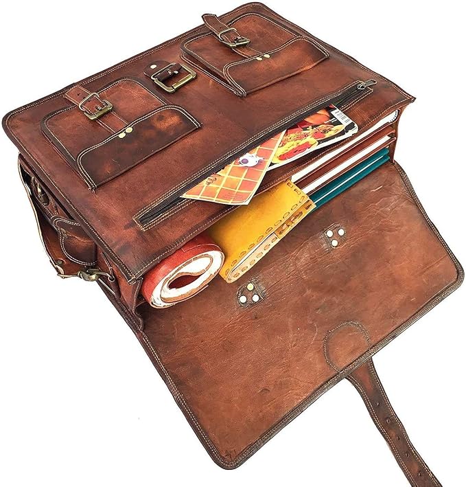 Cuero DHK 16 Inch Vintage Handmade Leather Messenger Bag Laptop Briefcase - Image 4