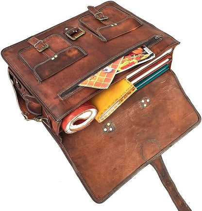 Cuero DHK 16 Inch Vintage Handmade Leather Messenger Bag Laptop Briefcase - Image 4