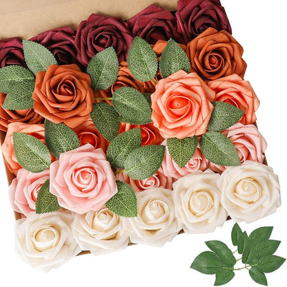 AmyHomie Artificial Flower Shades of Burgundy Rose 25pcs Real Looking Fake by AmyHomie
