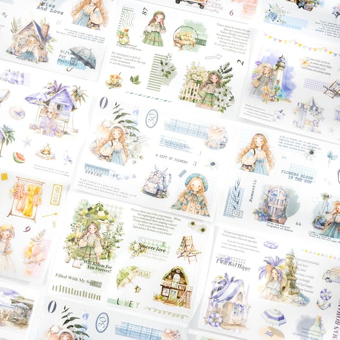 4Pcs Girl Pre-Cut Sticker Books, PET and Washi Designs - Image 4