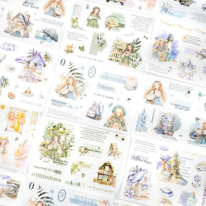 4Pcs Girl Pre-Cut Sticker Books, PET and Washi Designs - Image 4