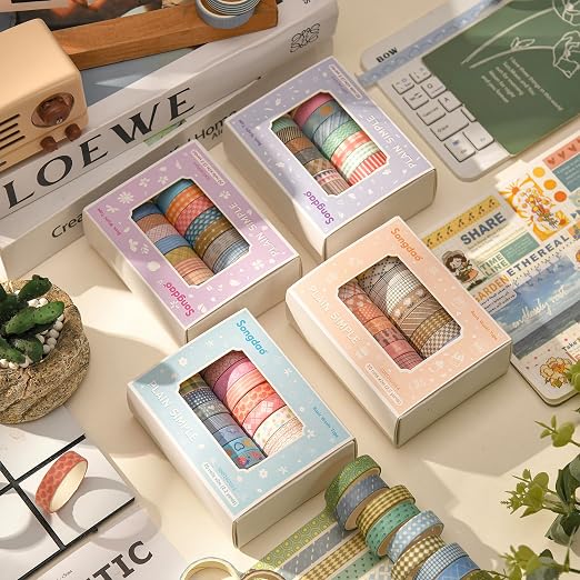 20 Rolls Basic Washi Tape Set Japanese Arts Adhesive Tapes Simple Patterns - Image 7