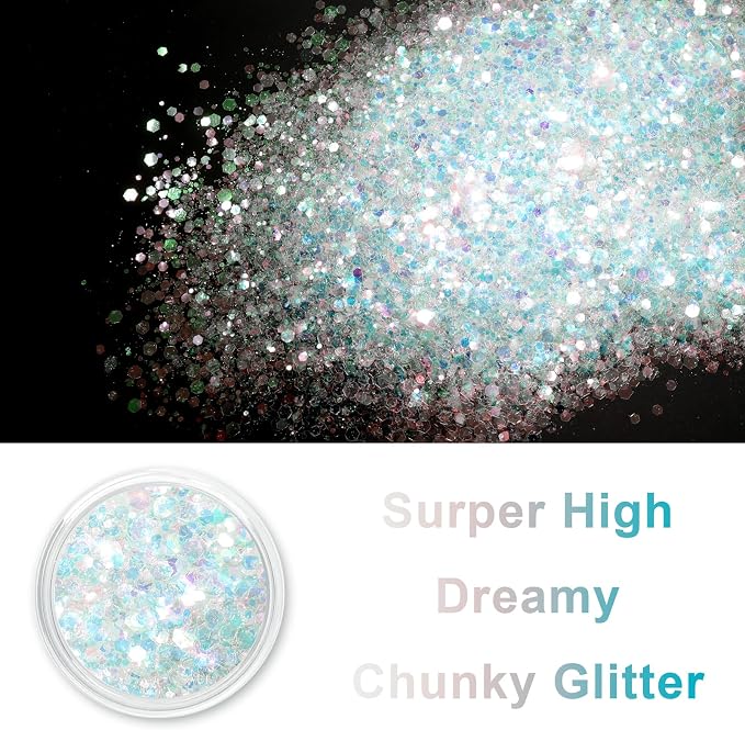 Renfio Opal Chunky Glitter, 1.58oz/45g White Glitter, Dreamy High Sparkle - Image 2