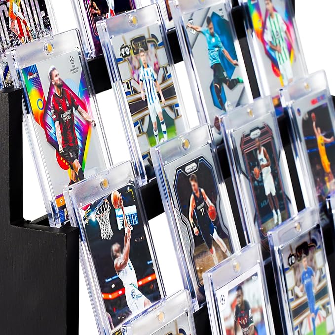 Emfogo Card Display Stand, 4-Tier Trading Card Display, Wooden Graded Baseball - Image 3