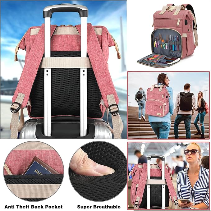 Knitting Bag Backpack, Yarn Storage Organizer Travel Crochet Bag - Image 6