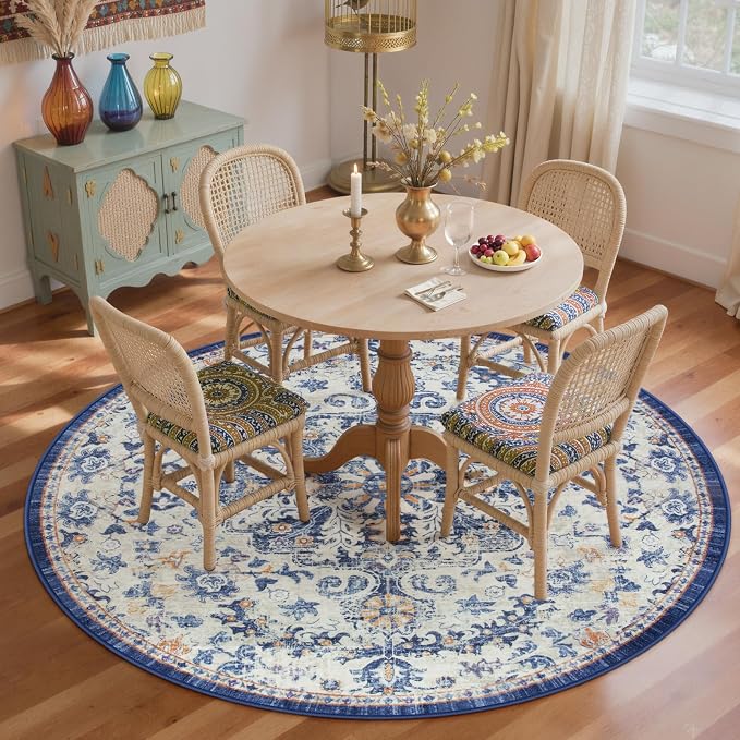 Lahome Round Rug 5'3"Ft, Large Washable Dining Room Round Area Rug Soft Kitchen - Image 8