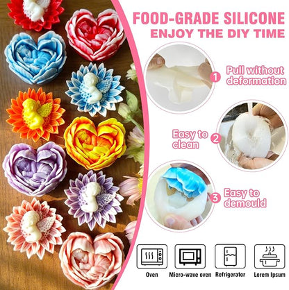 JDH 2PCS Flower Candle Molds, Heart Rose Candle Mold, 3D Angel Baby in - Image 2