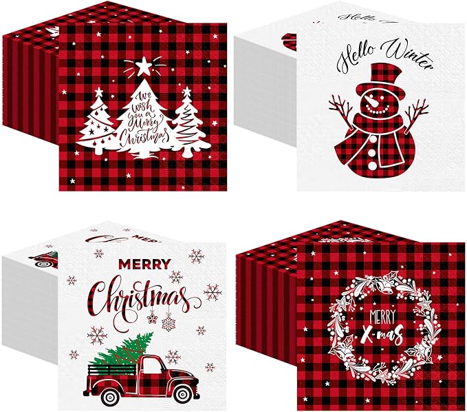 Janlaugh 200 Pcs Christmas Paper Cocktail Napkins Disposable 2 Ply Xmas Style by Janlaugh