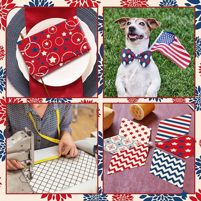 Ganeen 60 Pcs 10 x 10 Inch Vintage Patriotic Quilting Fabric Squares Red Blue - Image 5