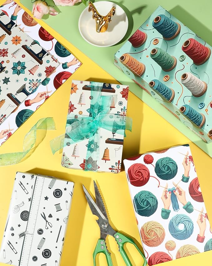 Pineraap 12 Sheets Sewing Theme Wrapping Paper, Vintage Sewing Machine - Image 4