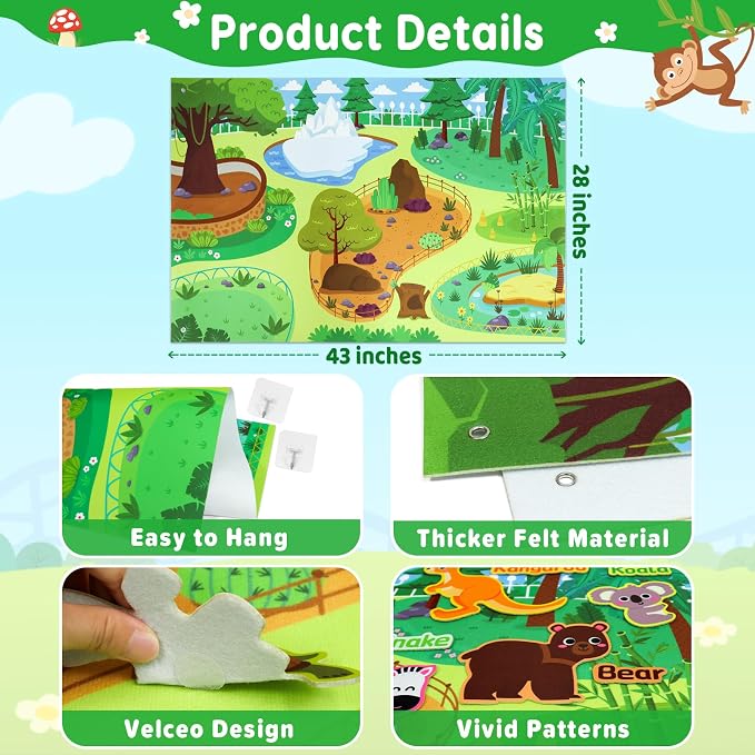 Taika 43x28 inch Zoo Animals Felt Story Board Set, Thicker Flannel Board - Image 2