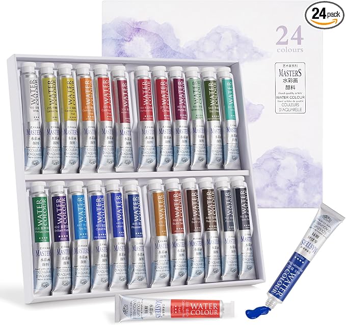 LIGHTWISH Professional Watercolor Paint Tube Set Artist Grade, 9 ML 24 Vivid by LightwishArtSupplies