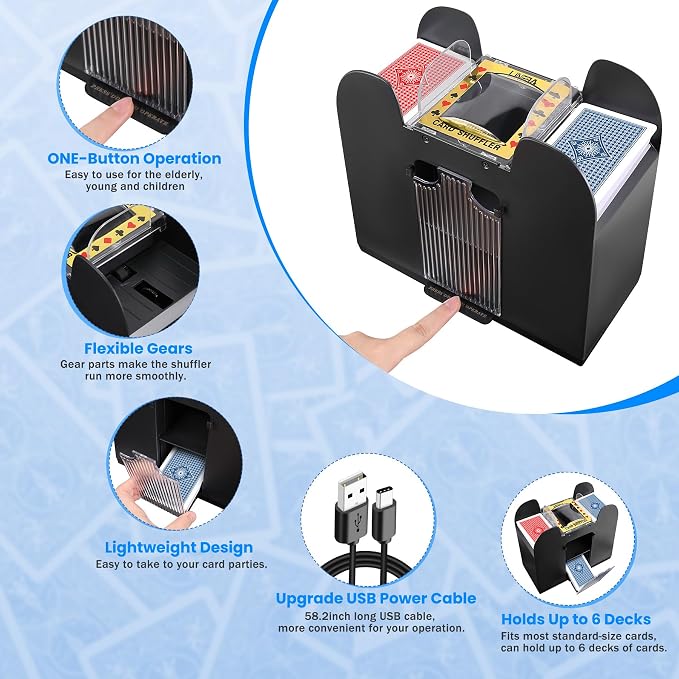 Automatic Card Shuffler 6 Deck Heavy Duty Electric Card Shuffler, - Image 7