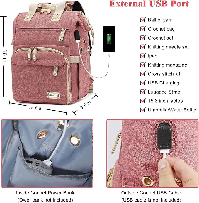 Knitting Bag Backpack, Yarn Storage Organizer Travel Crochet Bag - Image 5