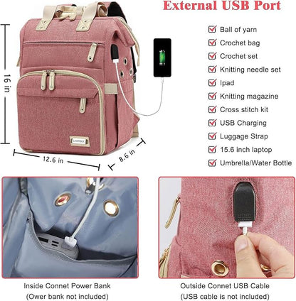 Knitting Bag Backpack, Yarn Storage Organizer Travel Crochet Bag - Image 5