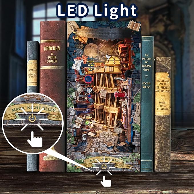 DIY Book Nook Kit, Dollhouse Booknook Bookshelf Insert Decor, 3D Wooden Puzzles - Image 2