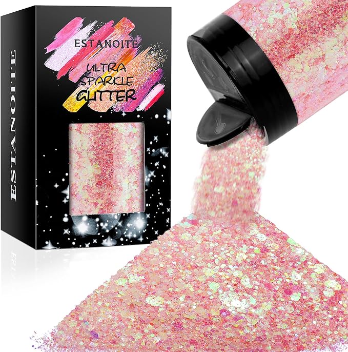 Iridescent Chunky Glitter 5.64oz/160g, Ultra Fine Glitter Powder Mixed Chunky by Estanoite