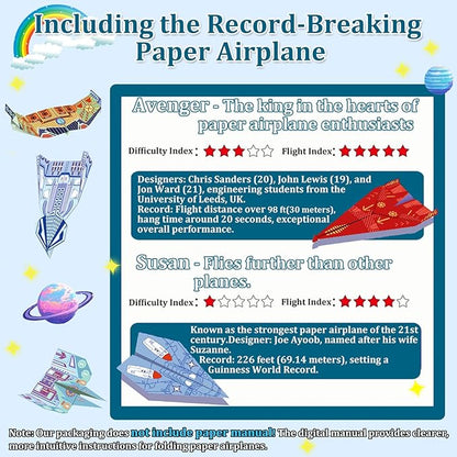Paper Airplane Kits with 16 Classic Designs, 32 Sheets of Colorful Origami Paper - Image 2