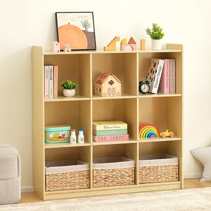 OOOK 9-Cube Storage Organizer, Wooden Storage Cabinet Display Shelf, Kids - Image 2