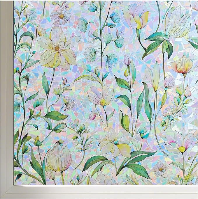 FINNEZ Window Privacy Film Stain Glass Film Flowers Rainbow Window Film Window by FINNEZ