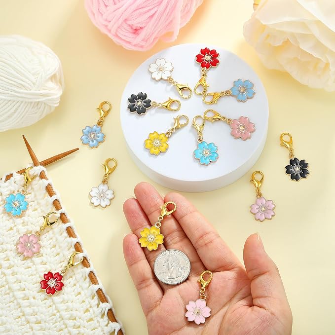 BEEFLYING 16Pcs Flower Stitch Marker Charms - Image 3