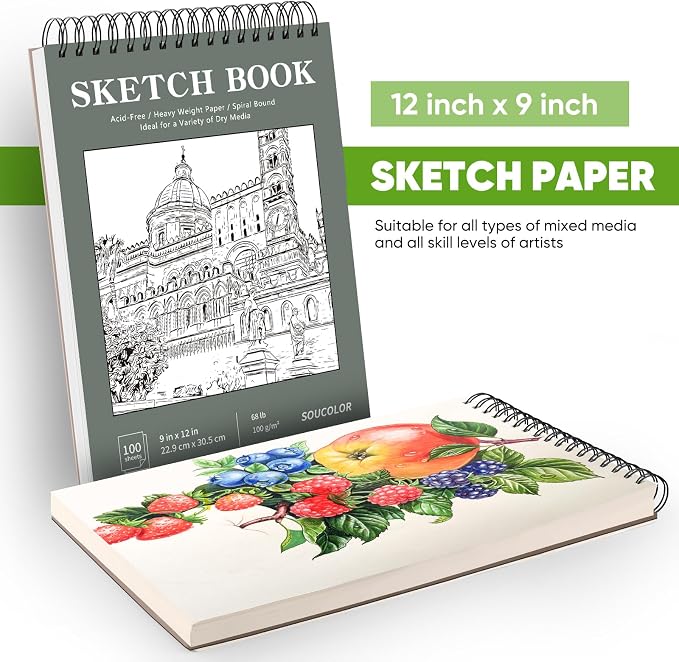 Soucolor 9" x 12" Sketch Book, Back to School Supplies, Acid Free Artist - Image 4