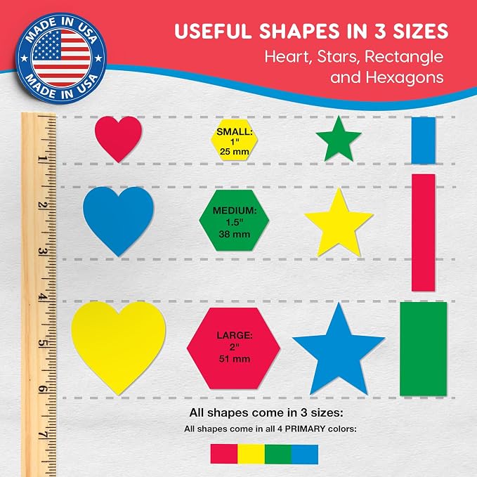 Basic Shapes 2: Hearts, Rectangles, 696 Pieces US Made Card Stock Punch Out - Image 3