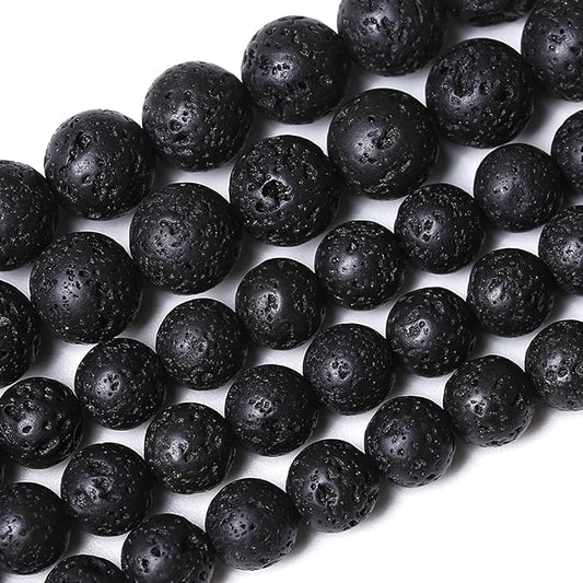 10MM 72pcs Natural Stone Beads Black Volcanic Lava Gemstone Round Loose Beads by Unknown