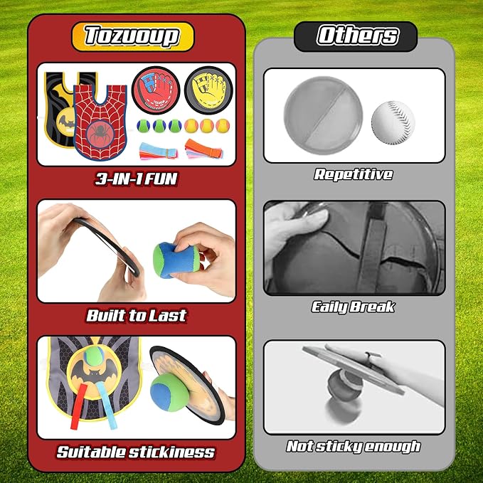 3-in-1 Toss and Catch Ball Game Set, Kids Toddler Baseball Glove, Beach Games - Image 6