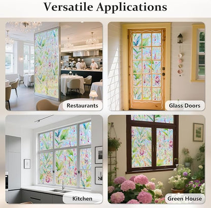 Donox Decorative Window Privacy Film, 3D Floral Stained Glass Window Film - Image 5