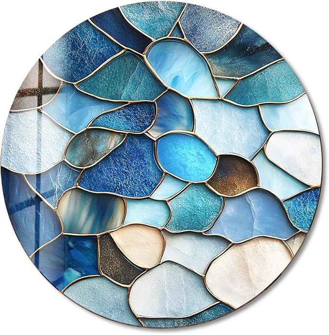 My Photostation.com 27.5'' Diameter Coastal Blue Stone Mosaic Round Glass Wall - Image 8